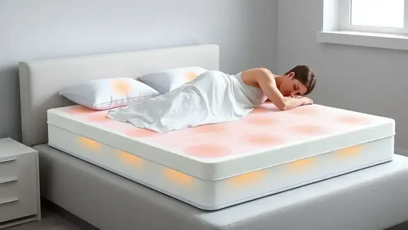 Ilustração conceitual de análise de conforto e distribuição de pressão em superfície de colchão para dormir