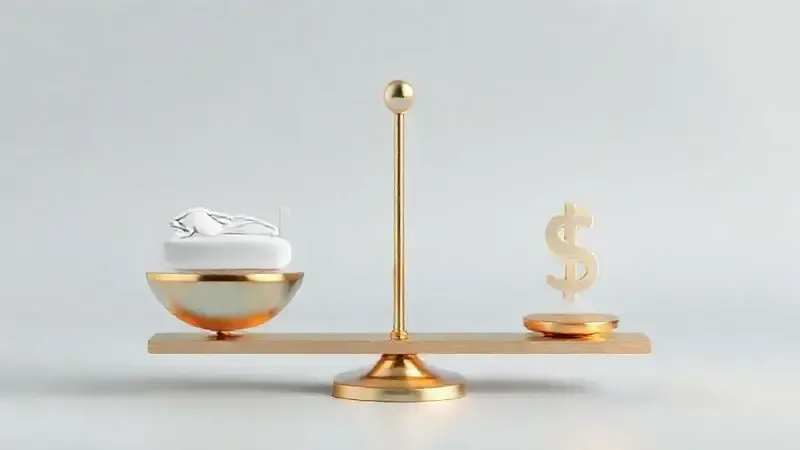 Representação conceitual da análise de custo-benefício mostrando equilíbrio entre qualidade do sono e investimento