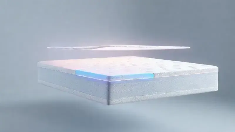 Ilustração conceitual das camadas de conforto e tecnologias presentes nos colchões premium