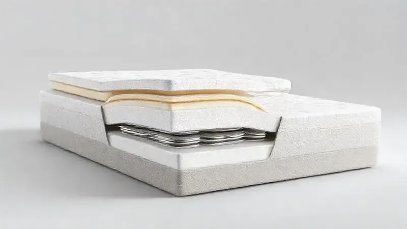 Ilustração conceitual das camadas de espuma D33 e molas Nanonastic em um colchão misto