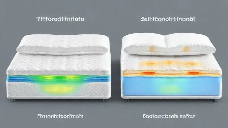 Ilustração comparativa conceitual mostrando distribuição de firmeza e mapeamento de pressão em diferentes tipos de colchão