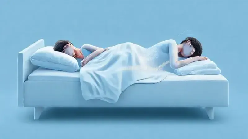 Ilustração conceitual mostrando posições de sono e alinhamento da coluna vertebral