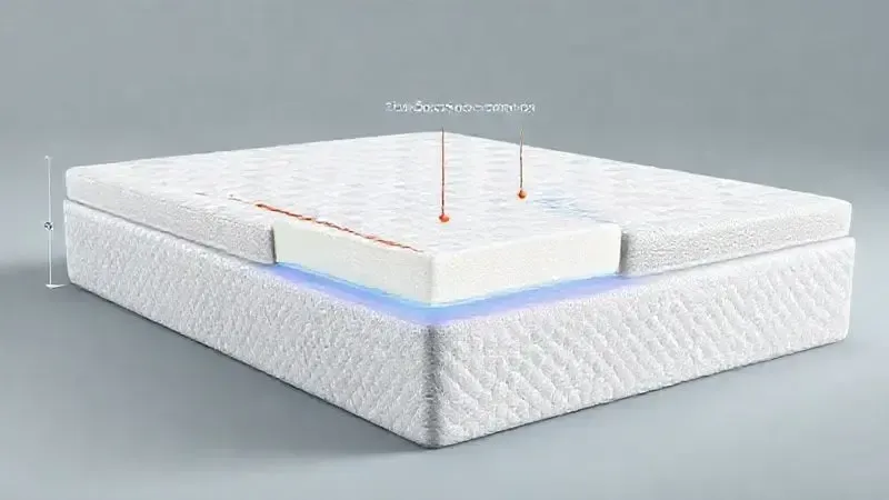 Visualização conceitual das camadas de espuma em colchão ortopédico para suporte da coluna
