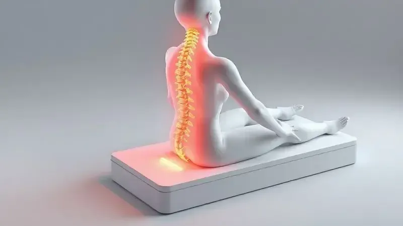 Ilustração conceitual mostrando coluna vertebral alinhada em superfície de suporte, demonstrando benefícios ortopédicos do látex.