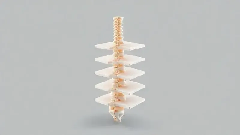 Ilustração conceitual de coluna vertebral com camadas de espuma mostrando apoio anatômico.