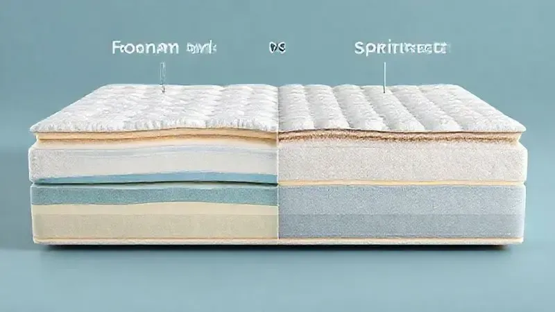 Comparação em corte transversal entre colchão de espuma e colchão de mola, ilustração técnica