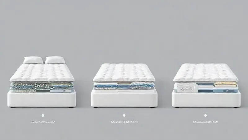 Ilustração comparativa de diferentes designs conceituais de colchões com molas ensacadas