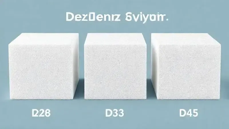 Comparação visual das densidades de espuma D28, D33 e D45 em corte transversal ilustrativo