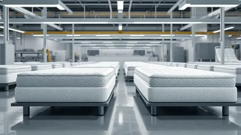 Cena conceitual de comparação entre diferentes padrões de qualidade na fabricação de colchões, ambiente industrial