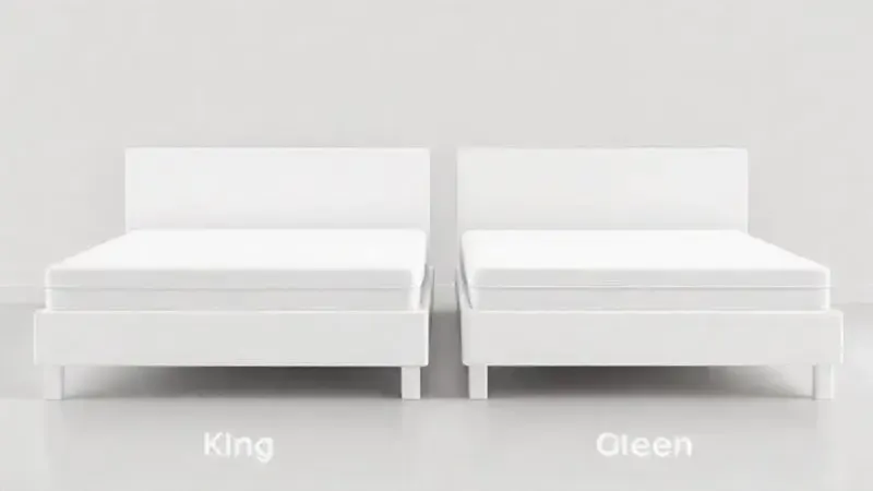 Comparação visual em 3D de duas camas, ilustrando a diferença de tamanho entre lençóis Queen e King.