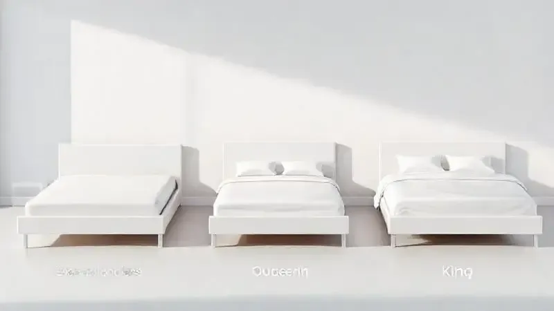 Renderização 3D ilustrando a diferença de tamanho entre modelos de cama box casal, queen e king para ajudar na escolha.