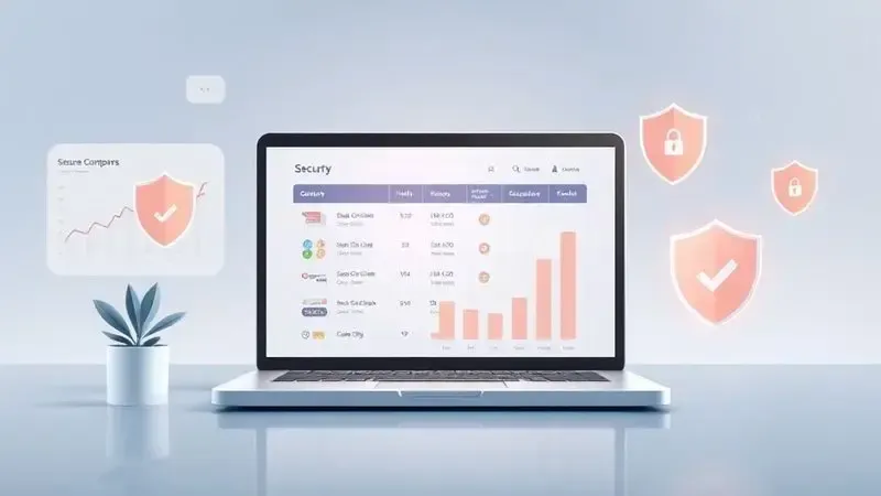 Conceito visual sobre compra segura online com comparação de preços e indicadores de segurança