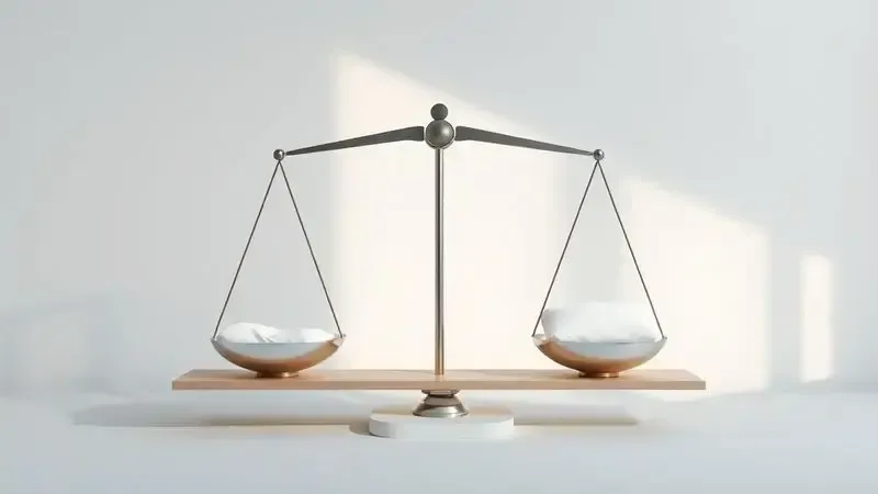 Cena conceitual artística mostrando análise de qualidade e valor na decisão de investimento em colchão