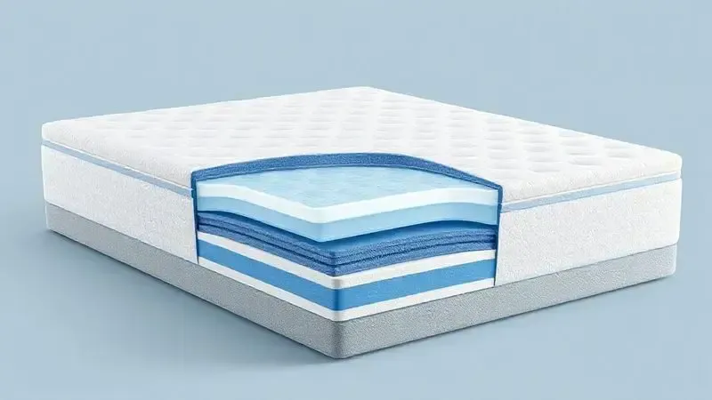 Corte ilustrativo mostrando as camadas internas de um colchão ortopédico e sua estrutura tecnológica