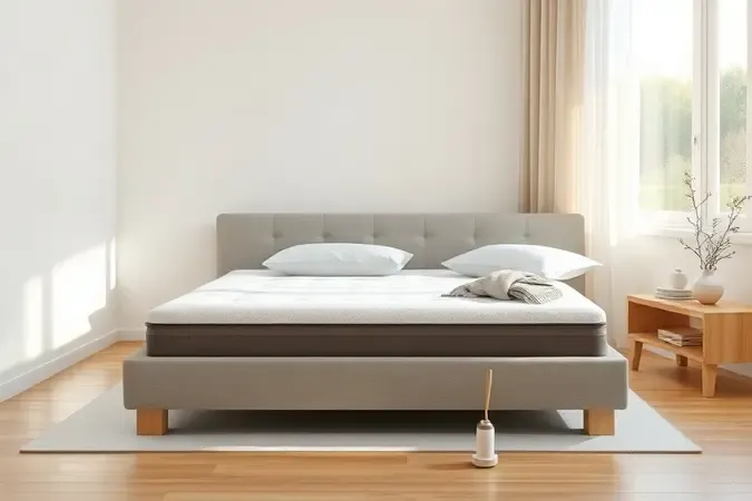 Cama box limpa e bem cuidada em quarto arejado, com acessórios discretos de manutenção