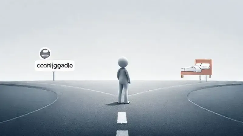 Ilustração conceitual de uma pessoa decidindo entre a opção de cama box conjugada ou separada.