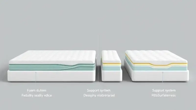 Diagrama conceitual comparativo de modelos de colchões com diferentes sistemas de suporte
