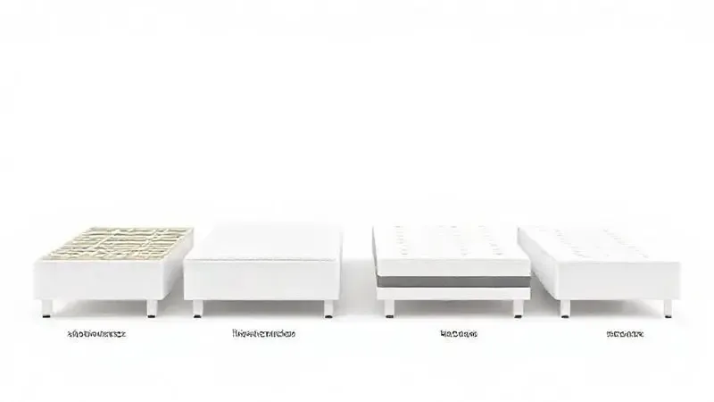 Diagrama 3D ilustrando os diferentes tipos de bases de cama disponíveis no mercado.
