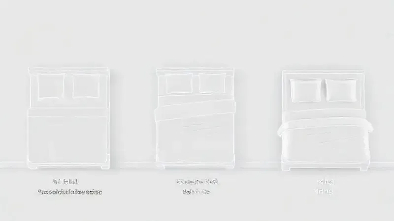 Ilustração geométrica comparando visualmente as dimensões e o espaço ocupado por camas de casal, queen size e king size.