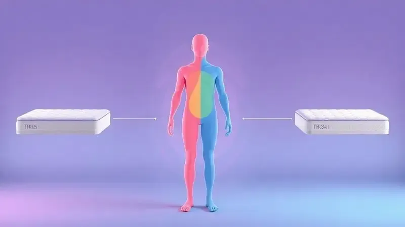Ilustração conceitual 3D de silhueta humana com perfis de colchão adaptados a diferentes preferências de sono