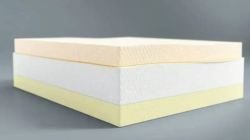 Ilustração 3D de espuma Tecnopedic mostrando estrutura celular avançada e adaptação ao corpo.
