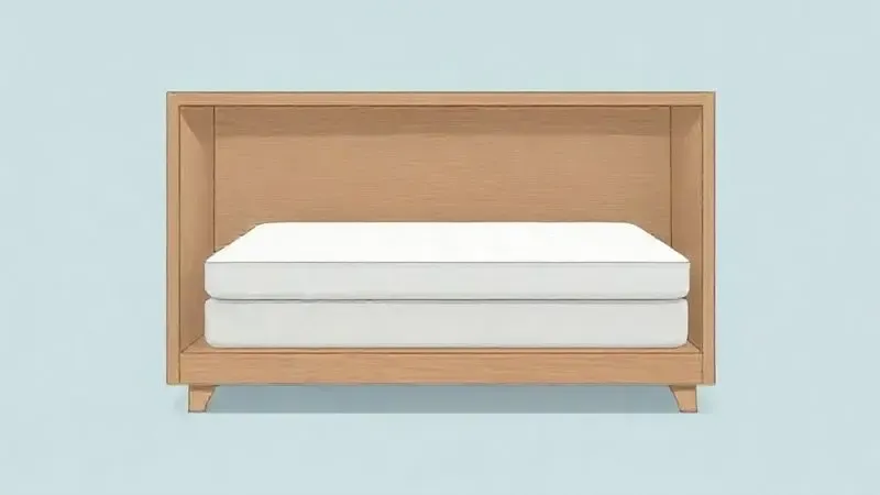 Ilustração conceitual da estrutura interna de uma cama box moderna, destacando a base e o colchão separado.