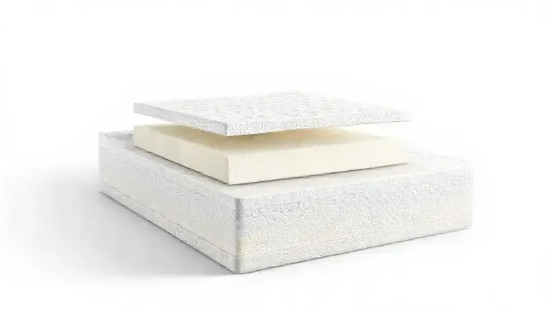 Ilustração conceitual das camadas internas de um colchão D33, mostrando a estrutura e densidade da espuma.
