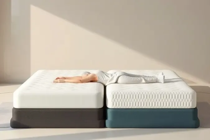 Conceito visual compara firmeza e suporte de colchões para conforto da coluna