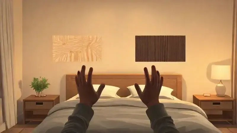 Pessoa escolhendo entre diferentes amostras de madeira para a estrutura da cama, representando a decisão ideal de compra.