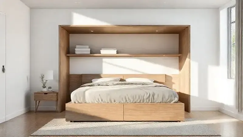Ilustração mostrando a seção transversal de uma cama box baú aberta, revelando o espaço de armazenamento interno.