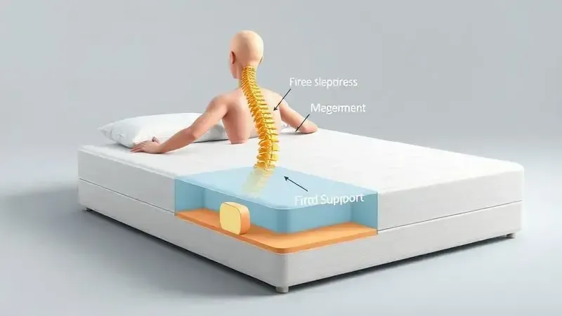 Ilustração conceitual de alinhamento da coluna vertebral em colchão firme com diagrama de densidade e suporte