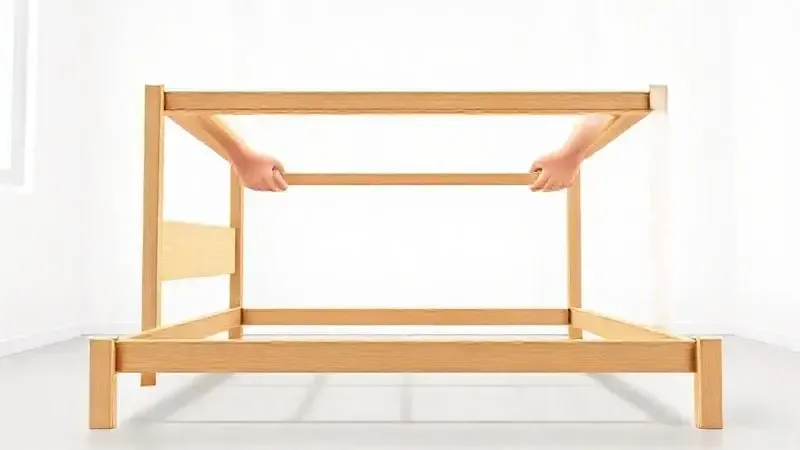 Ilustração de mãos montando facilmente a estrutura de uma cama sem a necessidade de ferramentas complexas, simbolizando a facilidade de montagem.