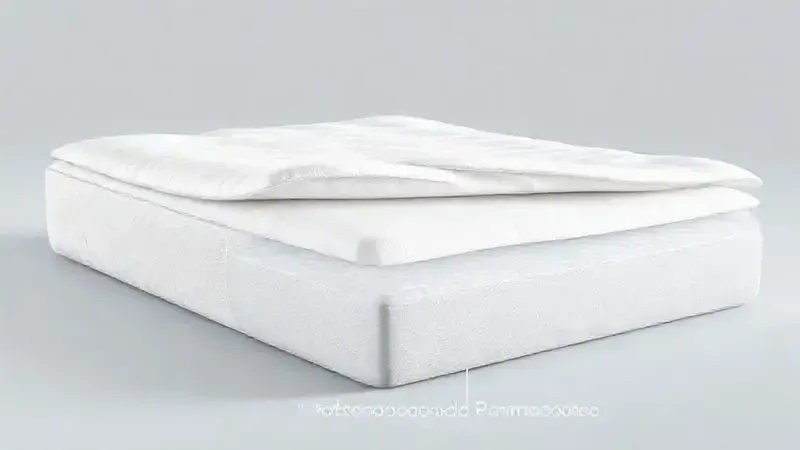 Render 3D mostrando camadas conceituais de materiais do protetor de colchão em seção transversal.