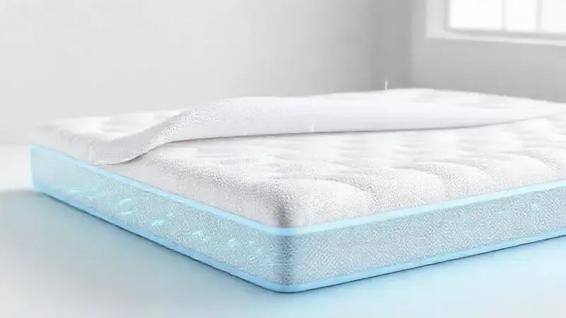 Ilustração conceitual de materiais refrescantes para colchão como fibra de bambu e malha respirável