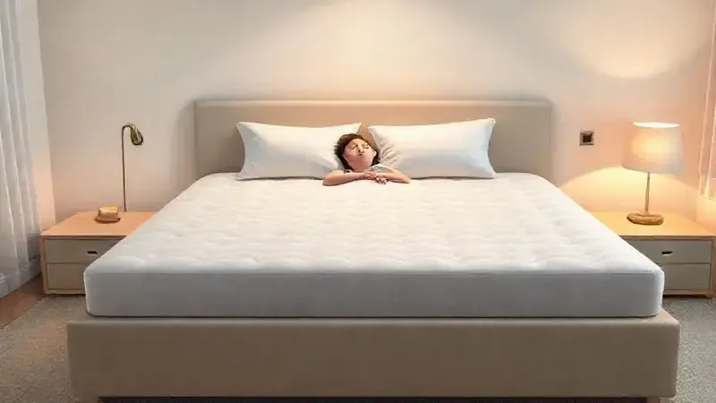 Ilustração de uma pessoa dormindo confortavelmente em uma cama box conjugada, destacando o suporte contínuo.