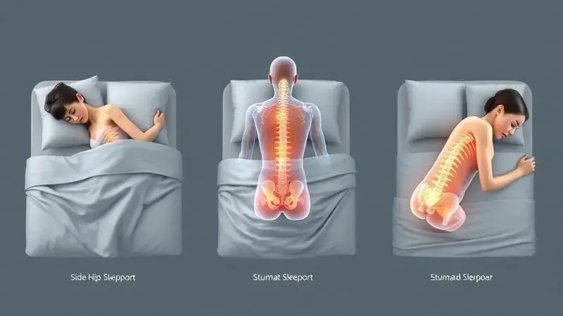 Posições de dormir e alinhamento da coluna: lado, barriga para cima e bruços com suporte ideal.