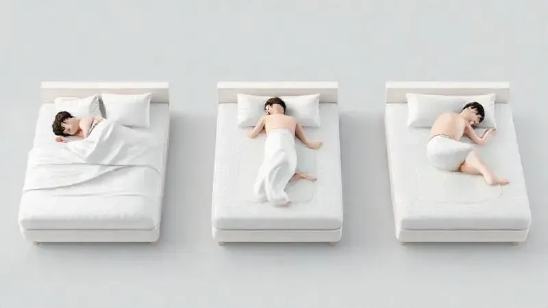 Ilustração artística conceitual mostrando posições de dormir com zonas de suporte do colchão em visualização abstrata