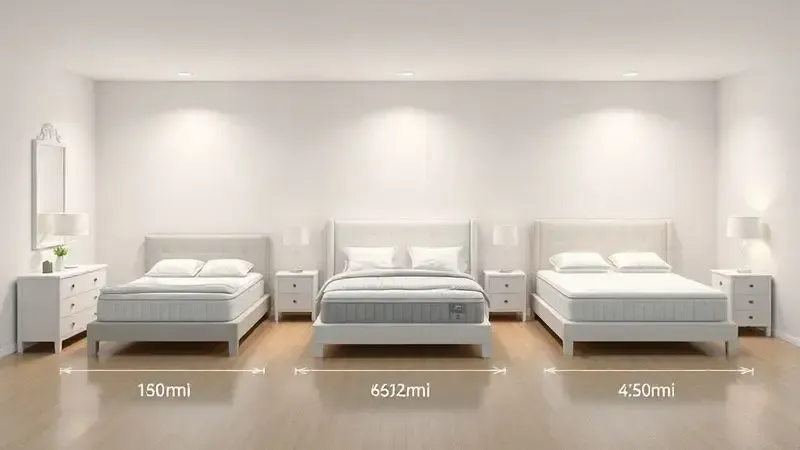 Comparação visual de tamanhos de colchão em ambiente de quarto para escolha ideal do modelo