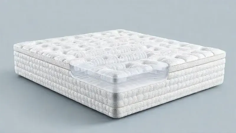 Ilustração realista de tecnologia de molas ensacadas em vista transversal, mostrando o funcionamento independente de cada mola