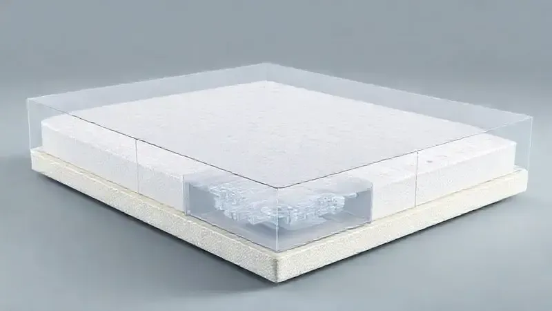 Ilustração conceitual de tecnologia de reforço de bordas em colchão mostrando estrutura interna de suporte
