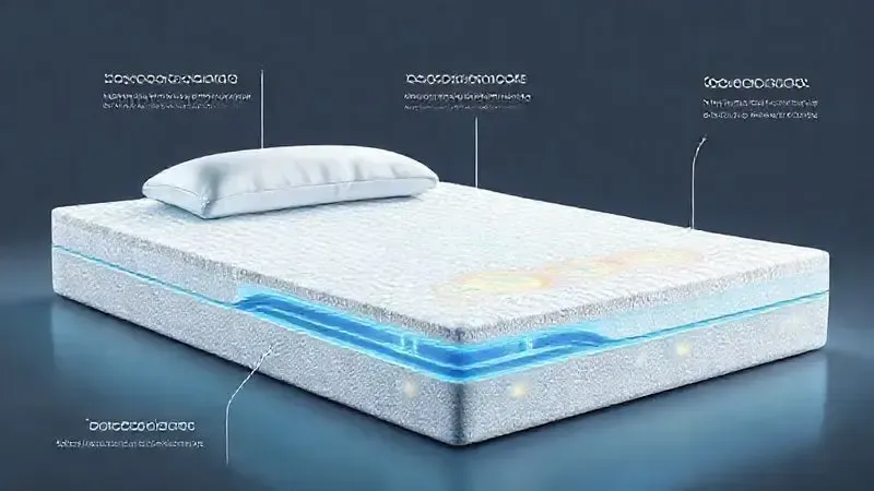 Ilustração conceitual das tecnologias avançadas de espuma com canais de ventilação e gel refrescante