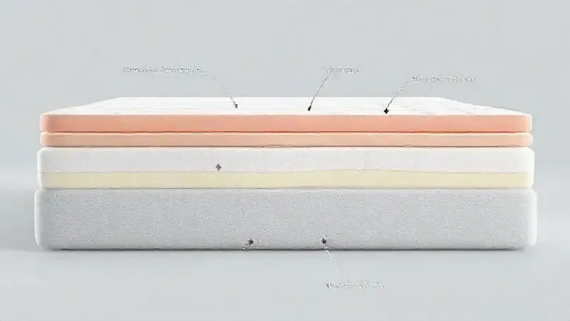 Diagrama ilustrativo das camadas e tecnologias de espuma de um colchão premium