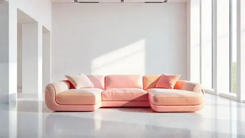Render 3D de um sofá modular futurista em cores vibrantes, representando tendências de design de móveis para o futuro.