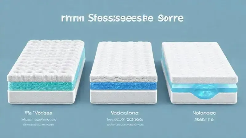 Comparação visual conceitual de diferentes tecnologias de colchões anti-escara para pacientes acamados